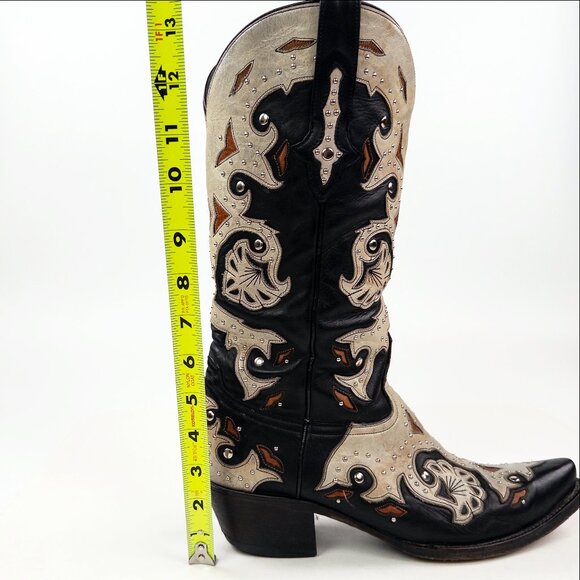 Lucchese 1883 Handmade Studded Fiona Black + Neutral Western Boots - Picture 7 of 8